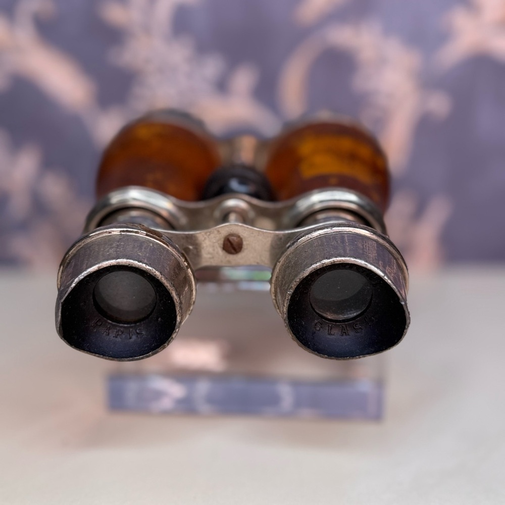 Antique Estate Brown Leather and Metal Opera Binoculars Made in France - Picture 3 of 13